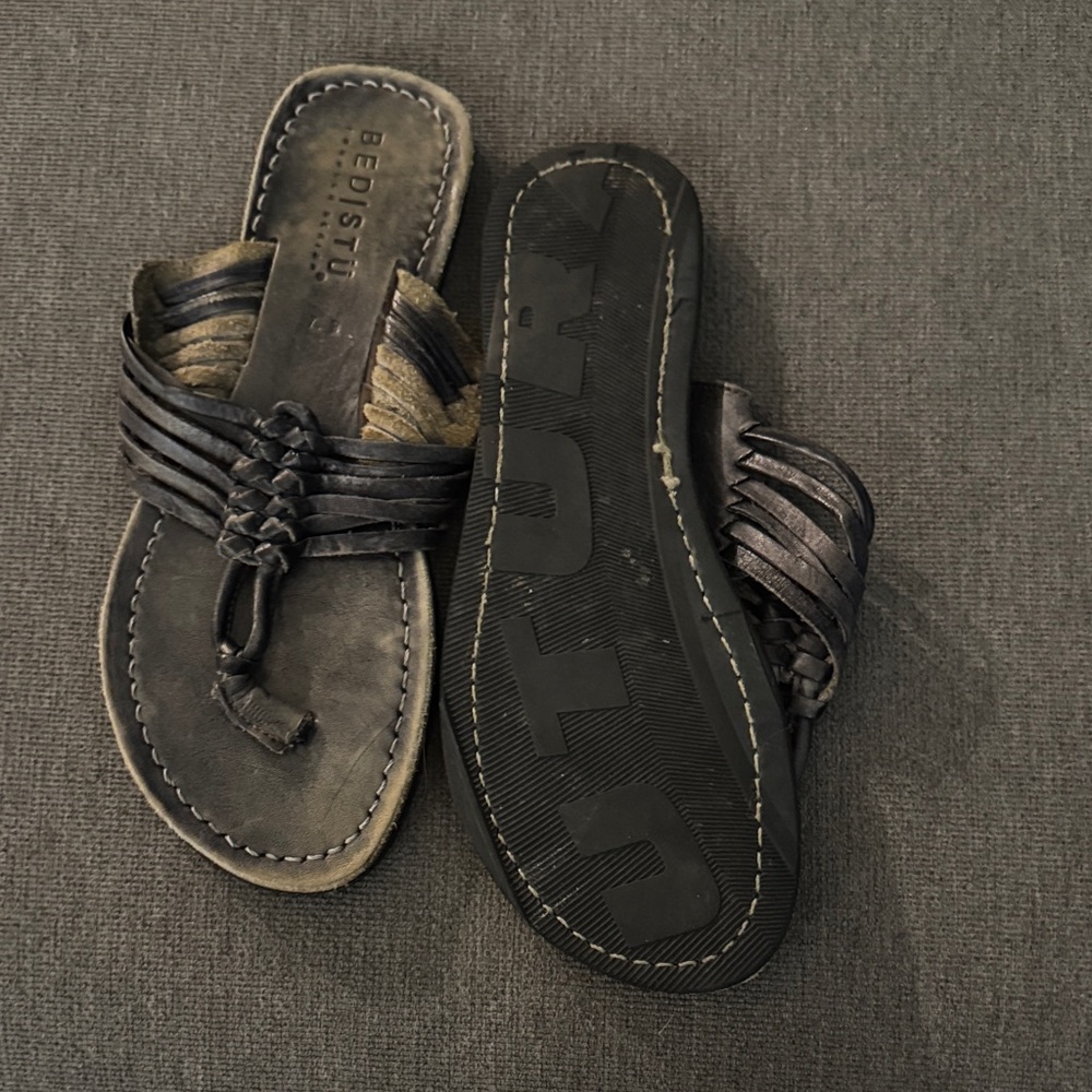 🆕 BED|STU Distressed Black Leather Sandals - Picture 4 of 4